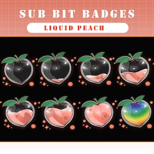 Liquid Peach Twitch Sub Bit Badges / Kawaii Fruit Collection / Cute Emoji / Emotes / Stream Graphics / Badges For Streamers Discord, Mixer