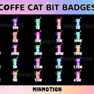 30x Coffee Cat Twitch Tier Bit Badges/ Complete Twitch Bit Badges Set/ Cafe Cat Badges / Cat Emote / Number Bit Badges / Gamer Graphics