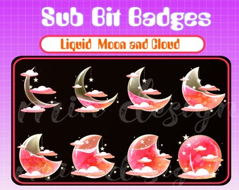 Red Moon And Cloudy Sub Badges / Twitch sub / Streamer Graphics / Star Bit Badge / Badges For Streamers / Blue / White/ Magic Moon Bottle