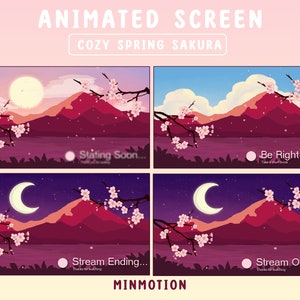 Animated Sakura Cherry Blossom Twitch Screen / Cozy Spring Sakura Stream Overlay / Calm Pastel Cheery / Streamer Graphics / Kawaii / Japan