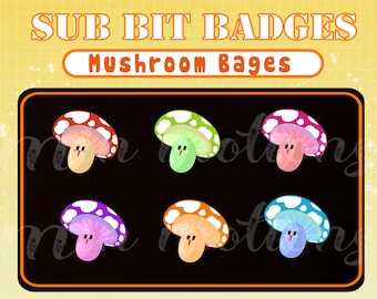 6 odznak Mushroom Twitch | Odznaki subskrybentów Mushroom Twitch | Odznaki subskrybentów Kawaii Plant Twitch | Słodkie odznaki Mushroom Twitch Bit