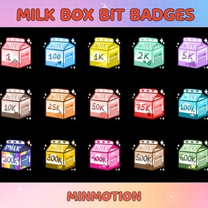 Milk Box Twitch Bit Badges / Complete Twitch Bit Badges Set/ Twitch Tier Badges / Milk Carton / Number Bit Badges / Gamer Graphics