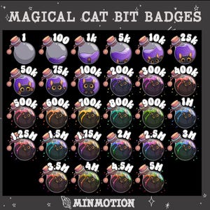 Magical Cat Twitch Sub Bit Badges / Cute Potion Black Cat Cheer Badges / Number bit badges /Cute Badges For Streamers / Meow Twitch