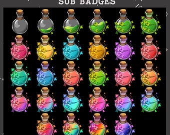 Sub Badges Garrafa de Poção Colorida / Garrafa de Poção Mágica Kawaii / Emblemas de bits numéricos / Emblemas de bits para Twitch / Bruxa / Místico / Youtube