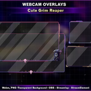 Animated Grim Reaper Gaming Room Webcam Overlay – Neon Facecam Frame for Twitch VTuber Kick with Skull Reaper, Grim Reaper