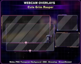 Animated Grim Reaper Gaming Room Webcam Overlay – Neon Facecam Frame for Twitch VTuber Kick with Skull Reaper, Grim Reaper