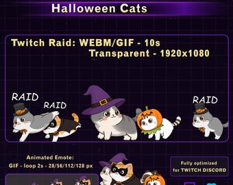 Cute Halloween Cats Twitch Raid Alert, Cute Cats Twitch Emote, Funny Twitch Alert for Streamers