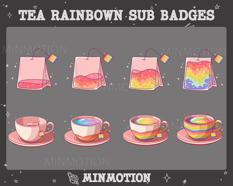 Raingoz Tea Rainbow Tea Twitch Sub Bit Badges / Kawaii Tea Collection / Cup Badges ...