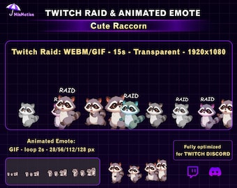 Animated Cute Raccoon Twitch Raid Alert, Raccoon Raid Animation with Raccoon Emote, Funny Twitch Alert for Streamers