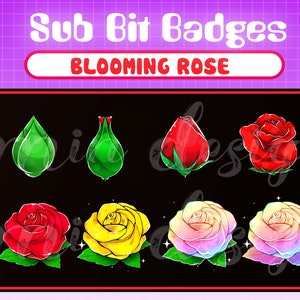 Blooming Rose Sub Bit Badges / Rose Badges Twitch Sub Cheer Badges / Twitch sub/bit badges / Kawaii / Cute sub badges / Badges for streamers