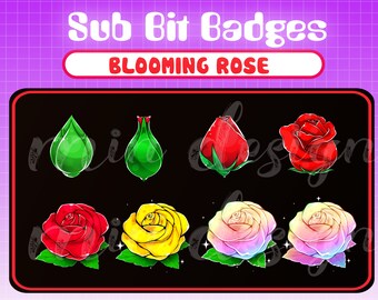 Blooming Rose Sub Bit Badges / Rose Badges Twitch Sub Cheer Badges / Twitch sub/bit badges / Kawaii / Cute sub badges / Badges pour streamers