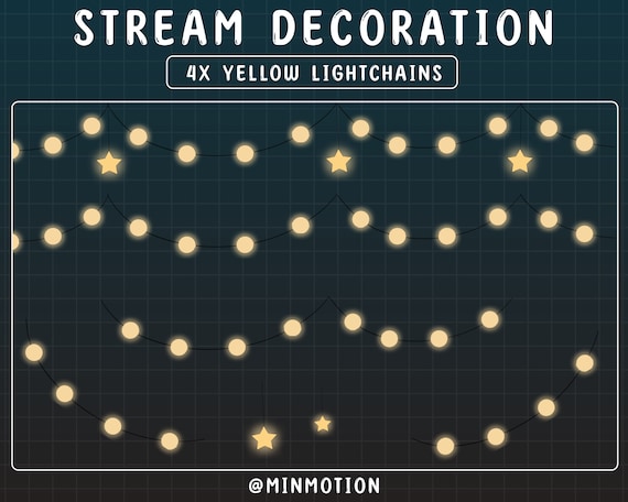 4x Animated Stream Decoration Warm Yellow Light Chains / String Lights / Party Lights / Cute Lover Cozy Theme / Kawaii Twitch Overlay