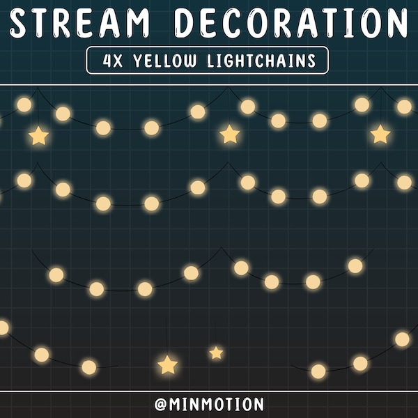 4x Animated Stream Decoration Warm Yellow Light Chains / String Lights / Party Lights / Cute Lover Cozy Theme / Kawaii Twitch Overlay