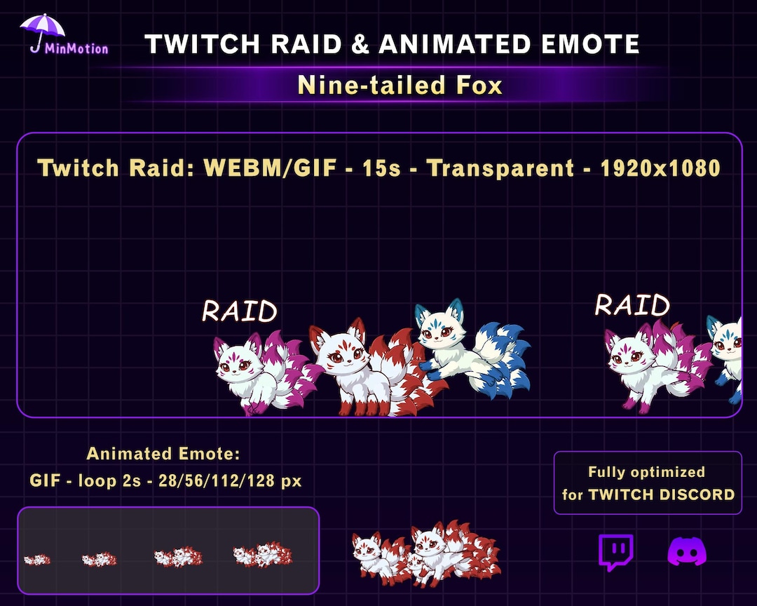 Raid Animation Button Animated Chibi Nine-tailed Fox Twitch Raid Alert, Kitsune Raid ...