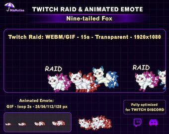 Alerta de Raid da Raposa de Nove Caudas Chibi Animada no Twitch, Animação de Raid Kitsune com Emote Kitsune, Alerta Divertido do Twitch para Streamers