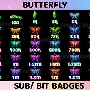 Butterfly Bit Badges/ Complete Twitch Bit Badges Set / Twitch Tier Badges / Number Bit Badges / Gamer Graphics