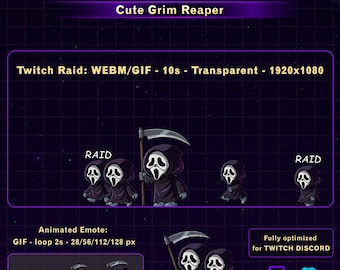 Alerta de Raid do Ceifador na Twitch, Emote Fofo do Ceifador Caveira na Twitch, Alerta Divertido para Streamers na Twitch