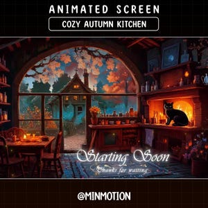 Animated Cozy Autumn Kitchen Twitch Screen / Maple Leaves Fall / Cozy Forest / Starting Soon / BRB /Stream Ending / Graphic For Streamer