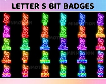 30x Letter S Bit Badges / Complete Twitch Bit Badges Set/ Twitch Tier Badges / Neon Number Bit Badges /Twitch Coin Emotes / Gamer Graphics
