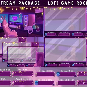 Animated Cozy Gaming Room Twitch Stream Full Package / Lo-fi Aesthetic Gaming PC Room Scenes /Cherry Blossom Overlay /Cozy Kawaii Gamer Play