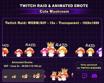 Alerta de Raid de Cogumelo Animado e Fofo no Twitch, Animação de Raid de Cogumelo com Emote de Cogumelo, Alerta Divertido do Twitch para Streamers