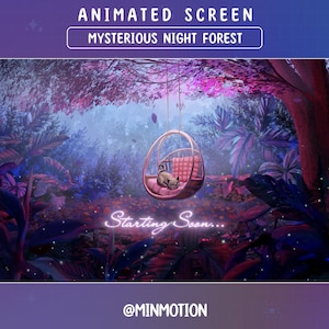 Animated Mysterious Night Forest Twitch Stream Screen / Mesmerizing Night Forest Overlay /  Dust Forest Night Time / Graphics For Streamer