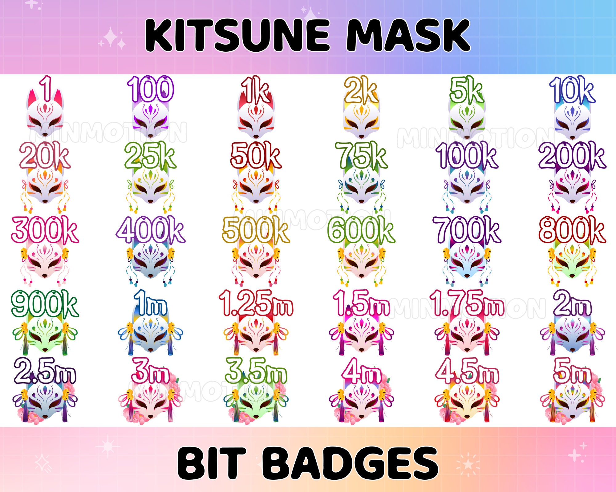Kitsune Mask Twitch Bit Badges / Complete Twitch Bit Badges Set/ Twitch ...