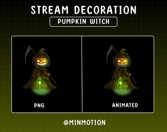 Animated Stream Decoration Pumpkin Witch / Cute Witchcraft / Kawaii Ghost / Fall Sublimation / Halloween Animaton / Graphics For Streamer
