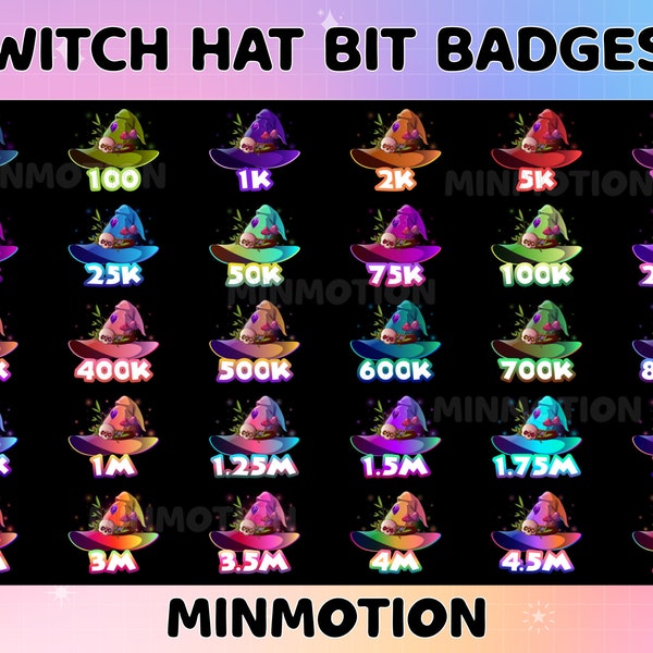 30x Witch Hat Twitch Sub Bit Badges / Kawaii Cute Skull / Number bit badges / Cute Badges For Streamers / Halloween Twitch / Spooky Hat