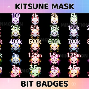 Kitsune Mask Twitch Bit Badges / Complete Twitch Bit Badges Set/ Twitch Tier Badges / Fox Badges / Number Bit Badges / Gamer Graphics