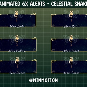 ANMATED Clestial Snakes Twitch Alerts / Luna Moth Butterfly / Gold Moon Star Overlay / Green / Crystals / Magical / Galaxy / Flower / Sun