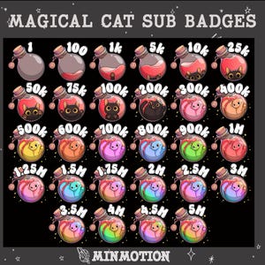 28x Magical Cat Twitch Sub Bit Badges / Cute Potion Black Cat Cheer Badges / Number bit badges /Cute Badges For Streamers / Meow Twitch