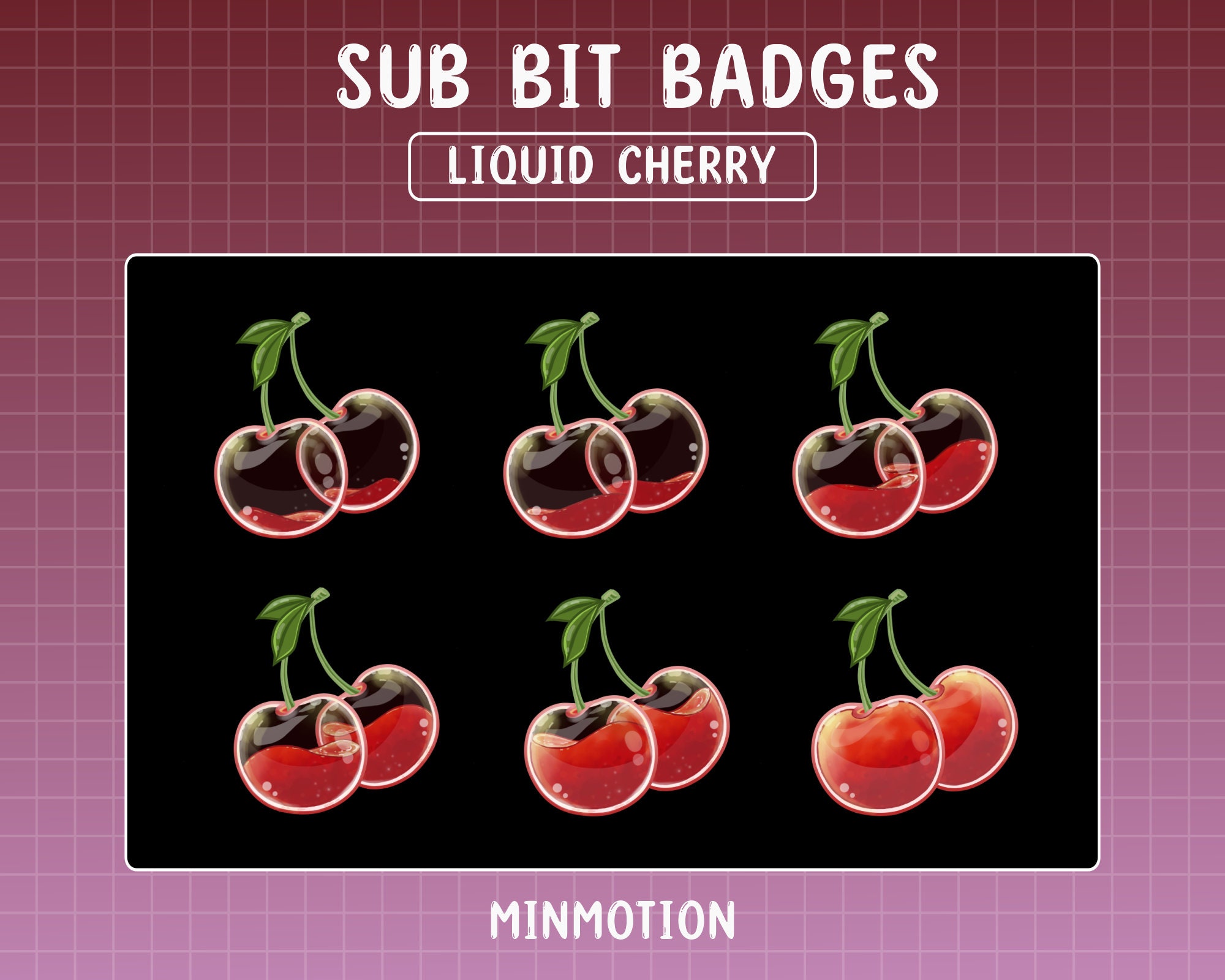 Liquid Cherry Twitch Sub Bit Badges / Fruits Twitch Overlay / Kawaii ...