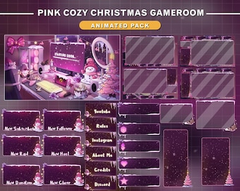 KOMPLETTES PAKET Animierte Rosa Gemütliche Weihnacht Spielzimmer/Weihnachts Twitch Overlay/ Ab sofort verfügbar / BRB / Stream Ending / Graphik für Livestream