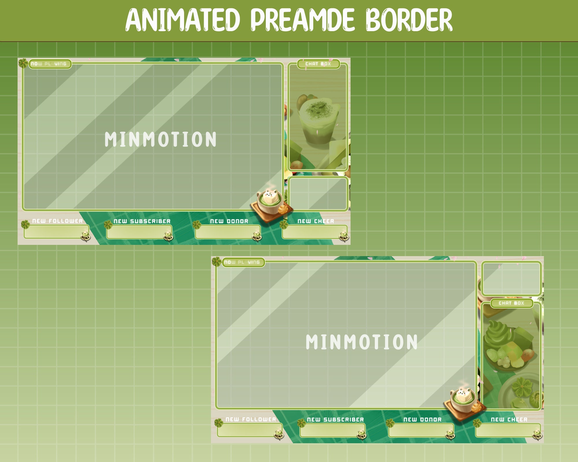Matcha Overlay Rivals Full Animated Twitch Matcha Dessert Stream Package Overlay / Kawaii ...