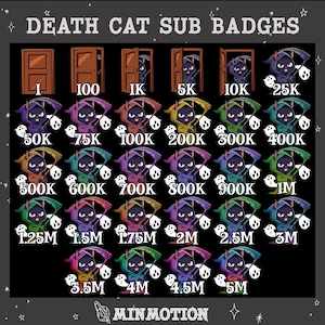 Death Cat Twitch Sub Bit Badges / Complete Twitch Bit Badges Set / Grim Reaper Cat / Halloween Theme/ Discord / Graphic For Streamer