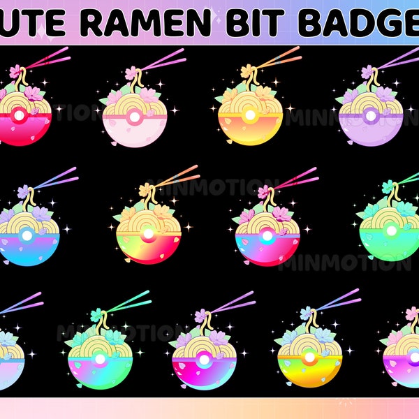 Cute Ramen Twitch Sub Badges / Complete Twitch Sub/Bit Badges Set / Kawaii Noodle Bowls / Japanese Food / Number Bit Badges / Gamer Graphics