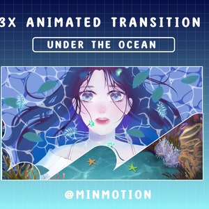 3x Animated Transition Under The Ocean Twitch Stream  / Shark Stream Overlays / Waves / Rocks / Pearl / Starfish / Cute Graphic For Streamer