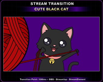 Süße schwarze Katze, Katze spielt mit Wolle Übergang, Twitch OBS Scenes Stinger, Twitch Übergang