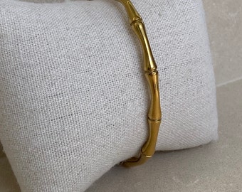 Gold 18k Bamboo Joint open Cuff Geometric Twist Thin Textured Adjustable Minimalist Bangle Bracelet