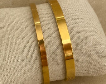 18K Gold Premium Minimalist Classic Hinged Glossy Close Bangle Bracelet Magnum Open Cuff Plain Simple Stackable Trending Luxury