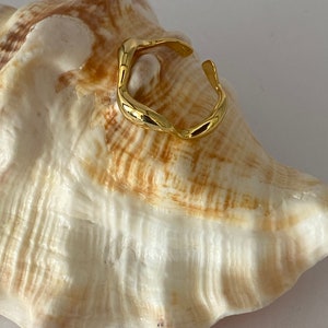 18K Vergoldet Dick Minimalist Einfach Unregelmäßig Ocean Wave Slim Twist Einstellbar Silber Offener Ring Minimalistisch Zart