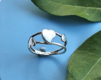 Vintage 70s Sterling Silver Heart Promise Ring, Vintage Friendship Love Silver Ring, Vintage Three Hearts Silver Ring