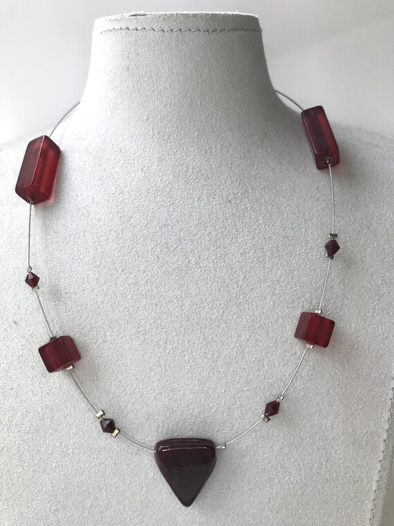 Vintage Italian Murano Glass Beads Dark Cherry Re… - image 4