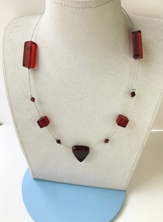 Vintage Italian Murano Glass Beads Dark Cherry Re… - image 1
