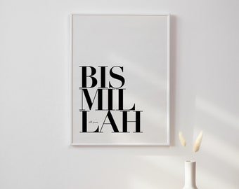Arte de parede islâmica Bismillah | Decoração moderna para casa muçulmana (Download digital)