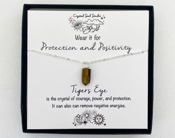 Tigers Eye crystal necklace, point crystal, Tigers Eye for Protection and Positivity, 18ct Gold or Sterling Silver, Crystal necklace