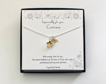 Citrine crystal necklace, Charm crystal, Citrine for Happiness, 18ct Gold or Sterling Silver, Personalise 16th, 18th, 21st, 30th,40th, 50th