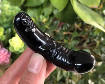 Natural Obsidian Smiling Face Massage Stick,Crystal massage wand,Reiki healing,Home decoration,Crystal carving,Crystal healing,hand carved