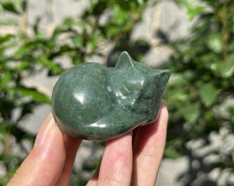 1PC 2" Natural Green jade Cat,Quartz Crystal Cat Carved,Crystal Heal Reiki,Home decoration,Crystal Sculpture,Mineral specimen,Crystal Gift